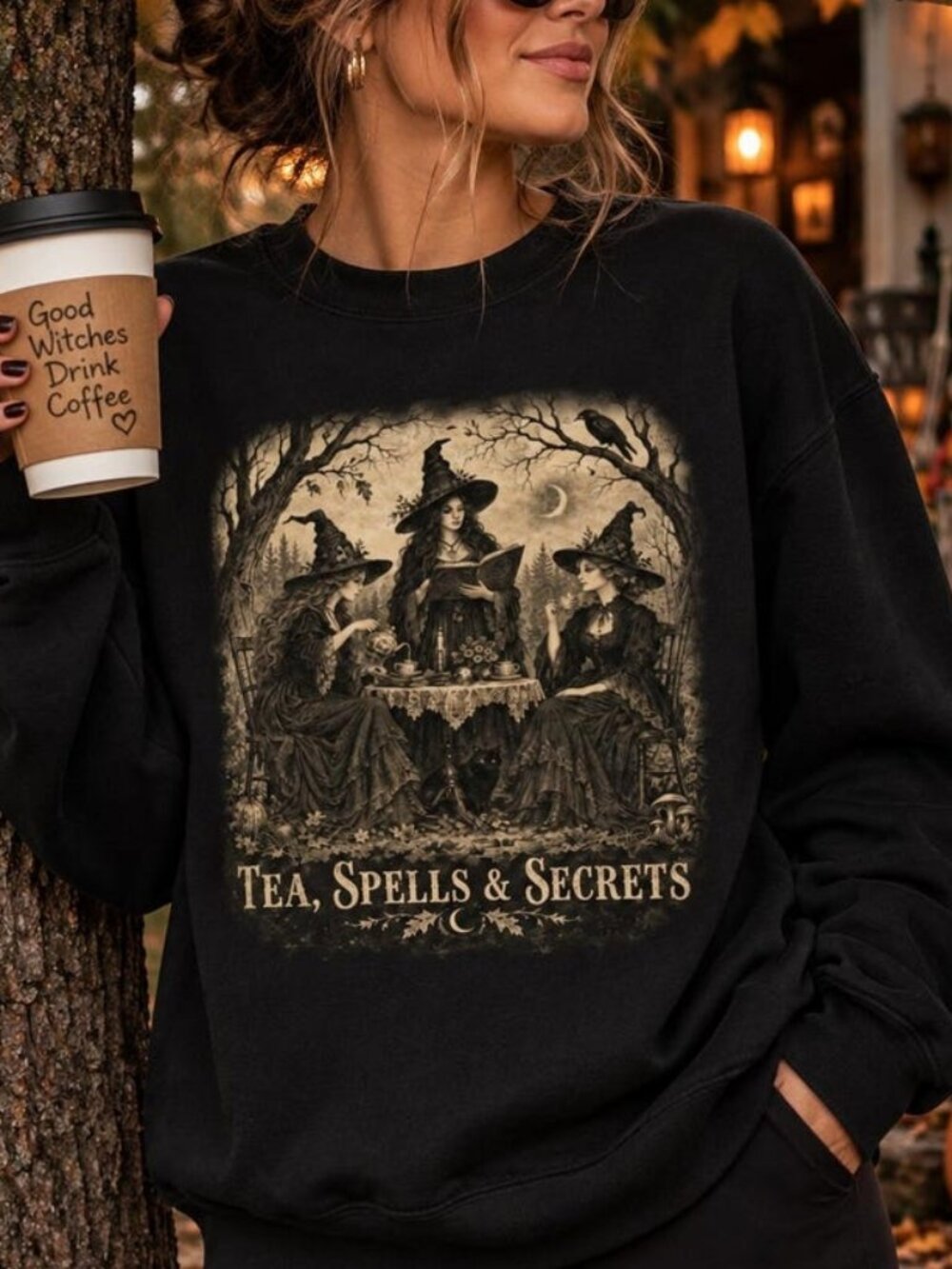Witch Tea Spells & Secrets Sweater, Vintage Gothic Halloween